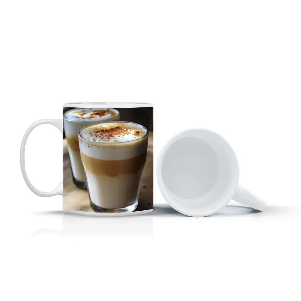 Layered Latte Coffee Glasses On Wood Table – Mugs