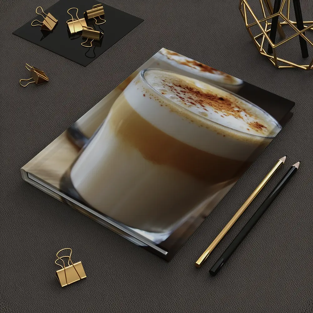 Layered Latte Coffee Glasses On Wood Table – Notebooks