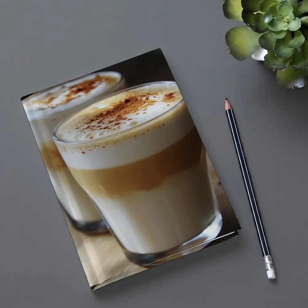 Layered Latte Coffee Glasses On Wood Table – Notebooks