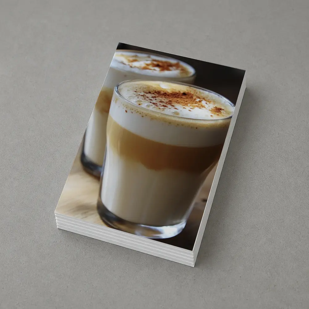 Layered Latte Coffee Glasses On Wood Table – Postcards