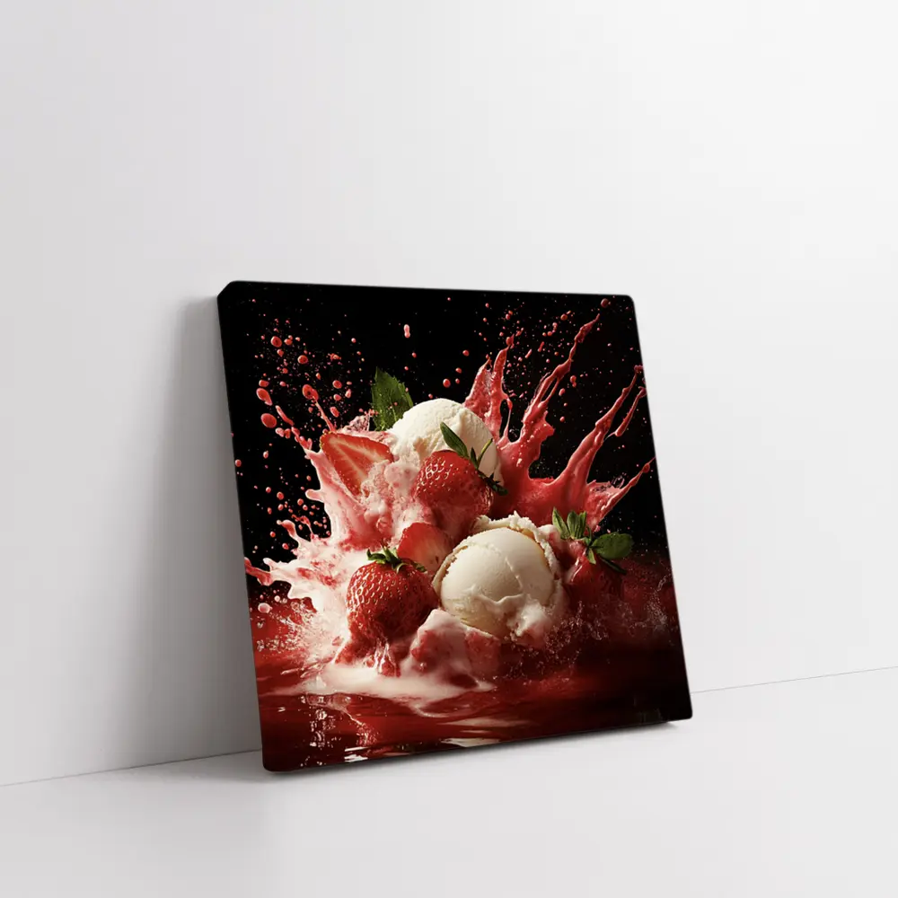 Vanilla Ice Cream Strawberry Splash Dark Background – Wall Art