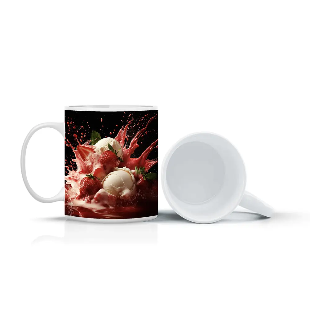 Vanilla Ice Cream Strawberry Splash Dark Background – Mugs