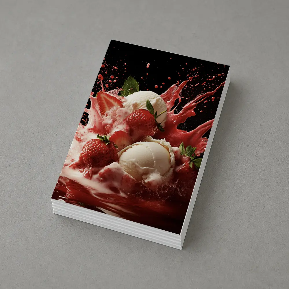 Vanilla Ice Cream Strawberry Splash Dark Background – Postcards
