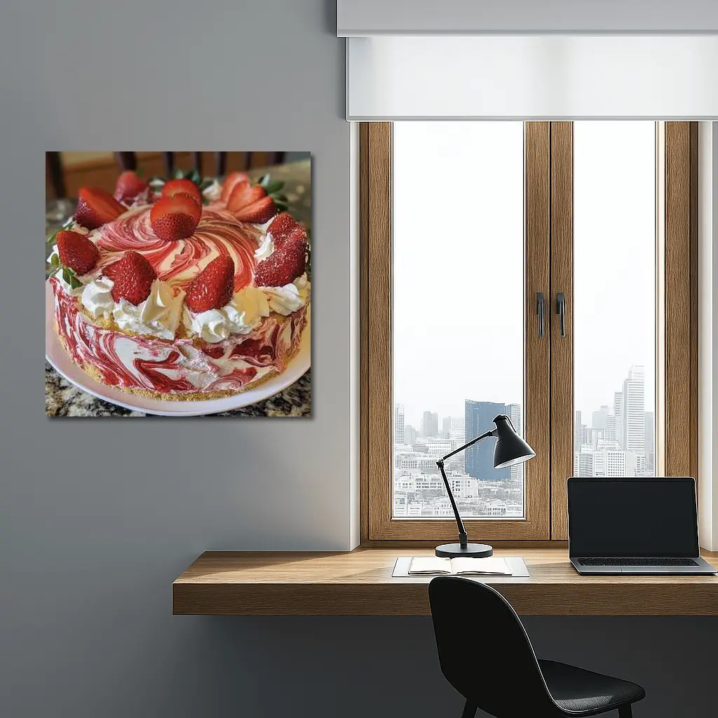 Strawberry Swirl Cheesecake With Whipped Cream – Wall Art