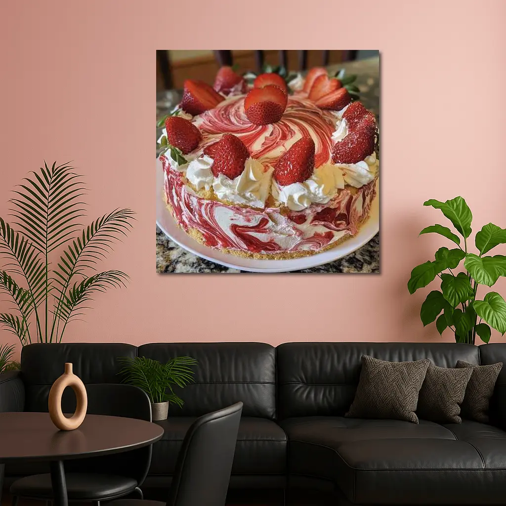 Strawberry Swirl Cheesecake With Whipped Cream – Wall Art