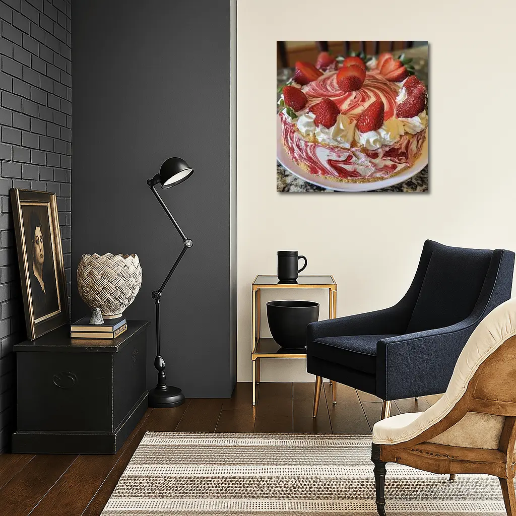 Strawberry Swirl Cheesecake With Whipped Cream – Wall Art