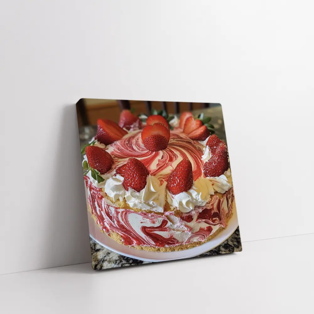 Strawberry Swirl Cheesecake With Whipped Cream – Wall Art