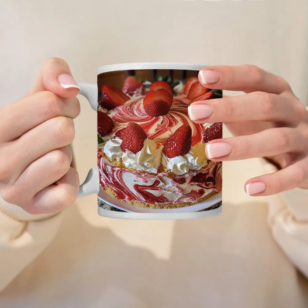 Strawberry Swirl Cheesecake With Whipped Cream – Mugs