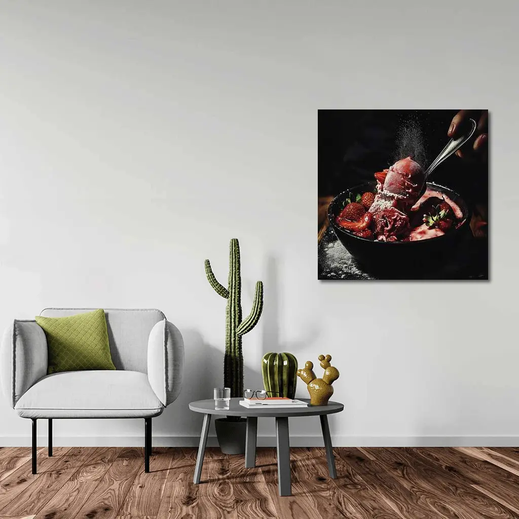 Strawberry Ice Cream Bowl Dark Moody – Wall Art
