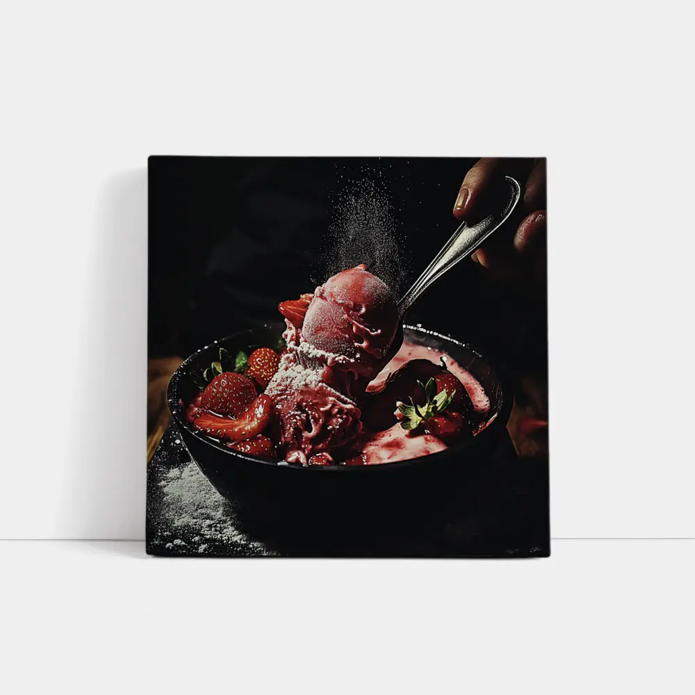 Strawberry Ice Cream Bowl Dark Moody – Wall Art