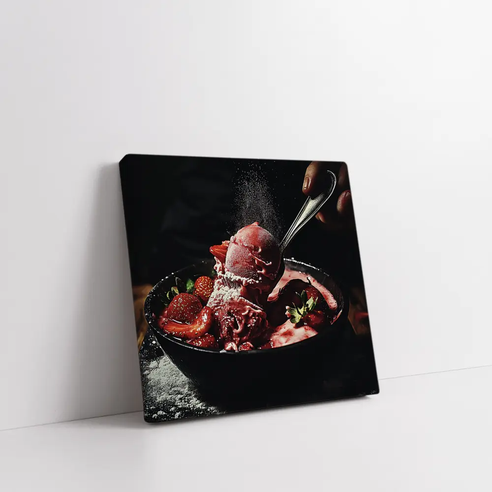 Strawberry Ice Cream Bowl Dark Moody – Wall Art