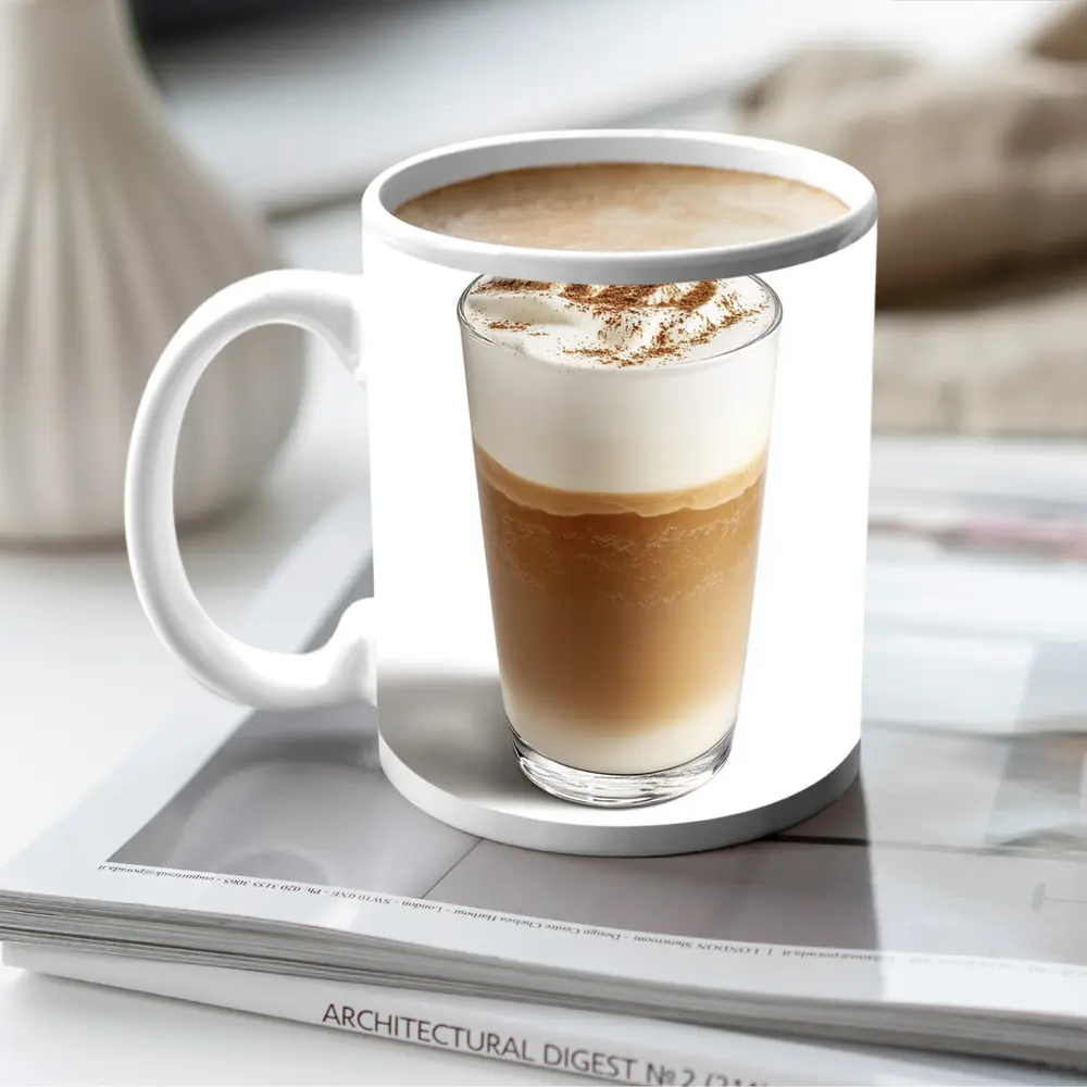 Layered Latte Coffee Drink White Background – Mugs