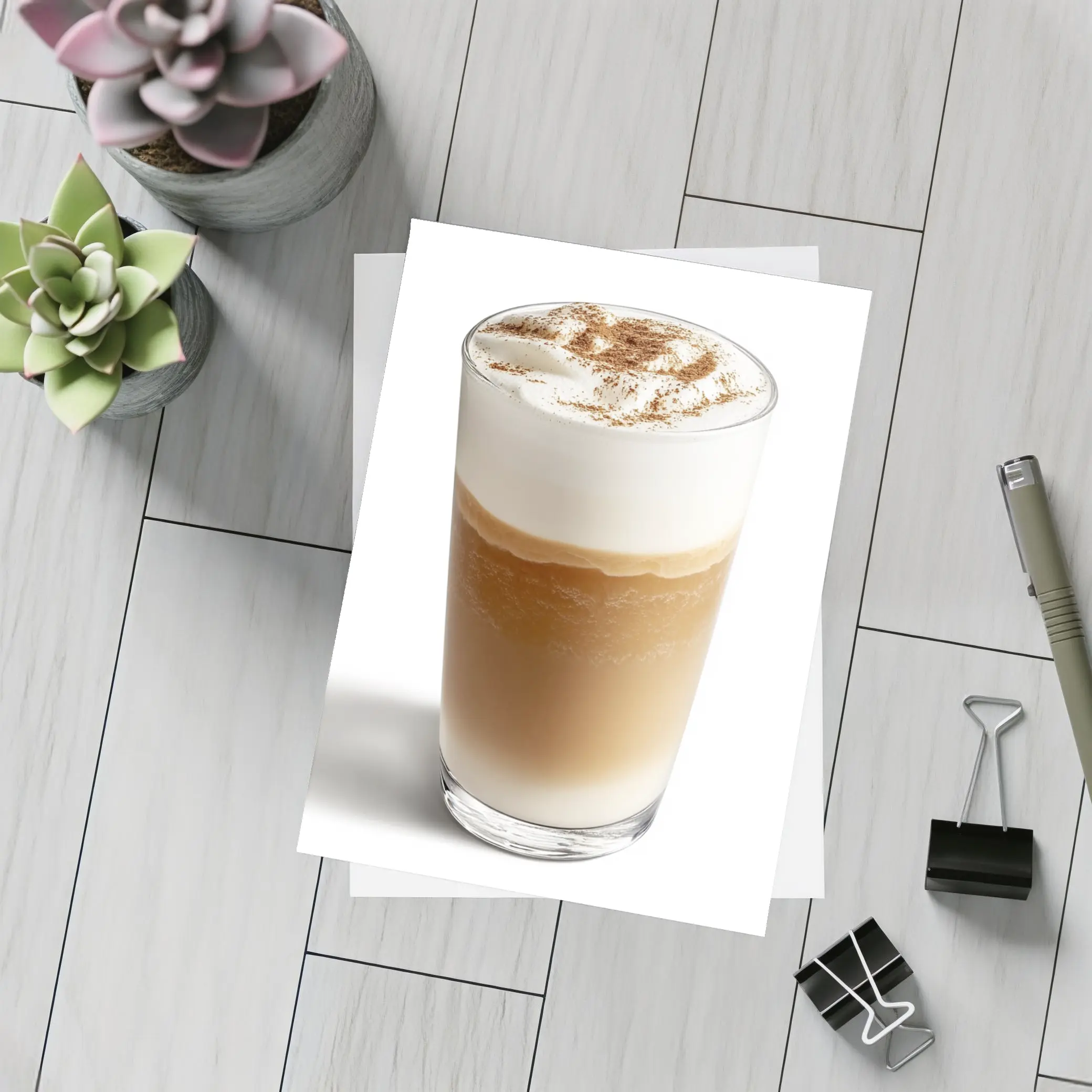 Layered Latte Coffee Drink White Background – Postcards