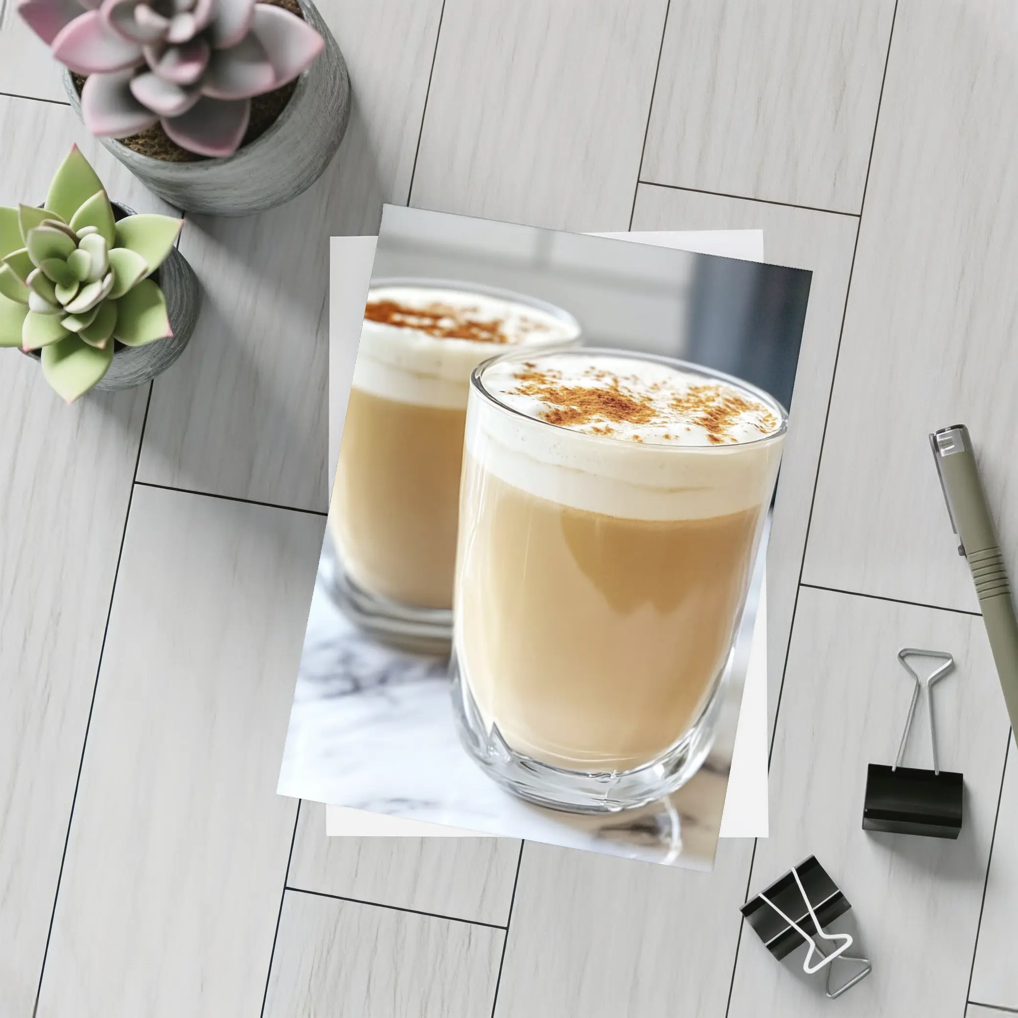 Latte Coffee Glasses With Cinnamon Foam – Postcards