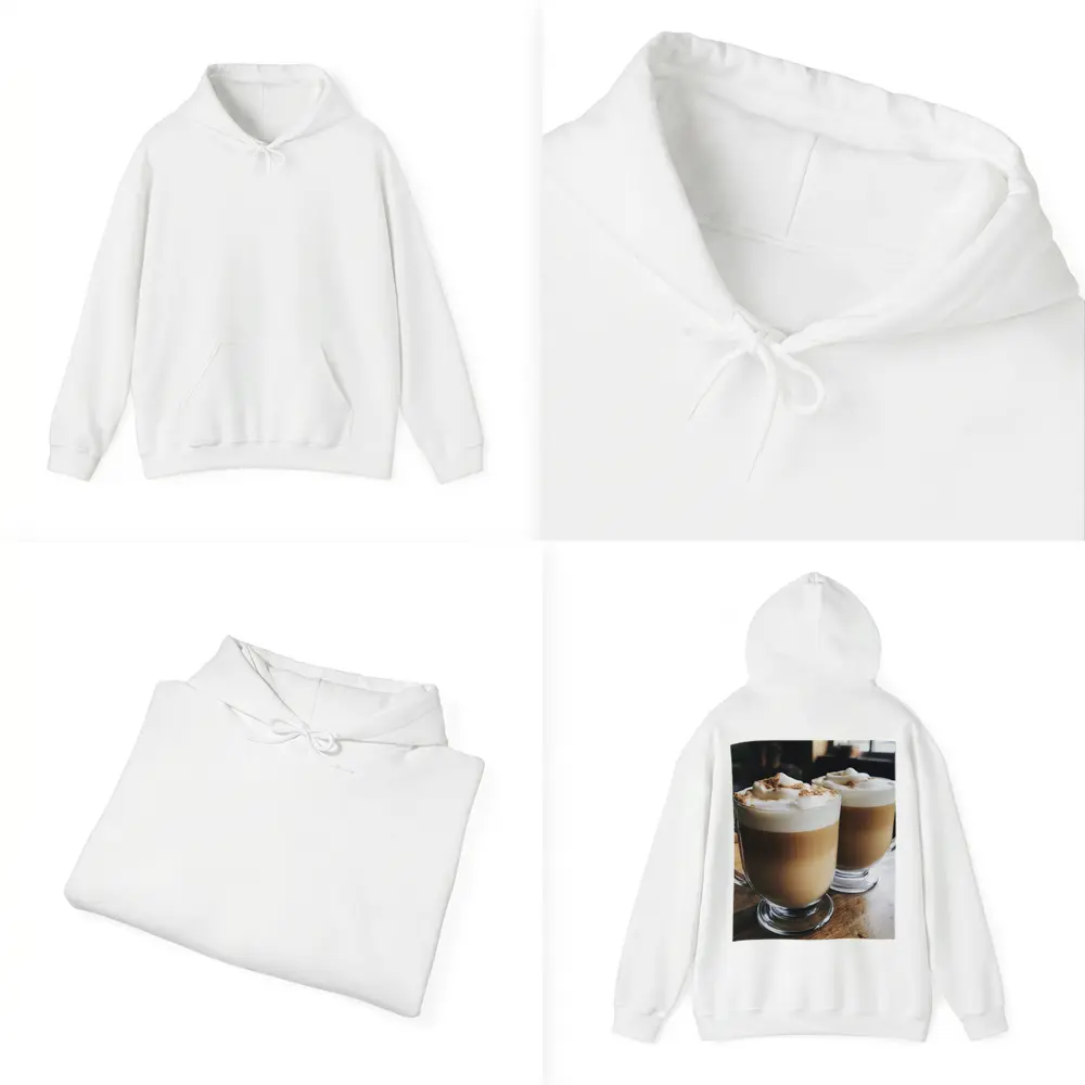 Latte Coffee Mugs on Wooden Table – Hoodies
