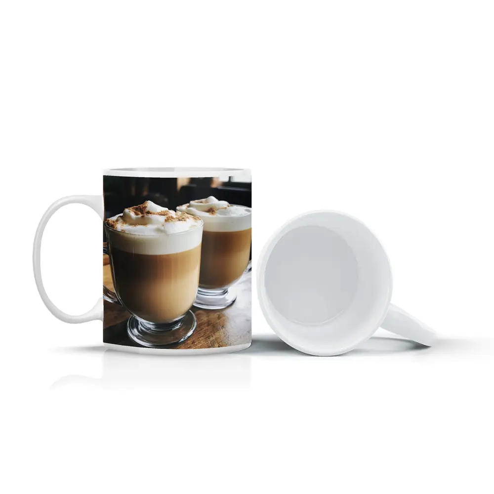 Latte Coffee Mugs on Wooden Table – Mugs