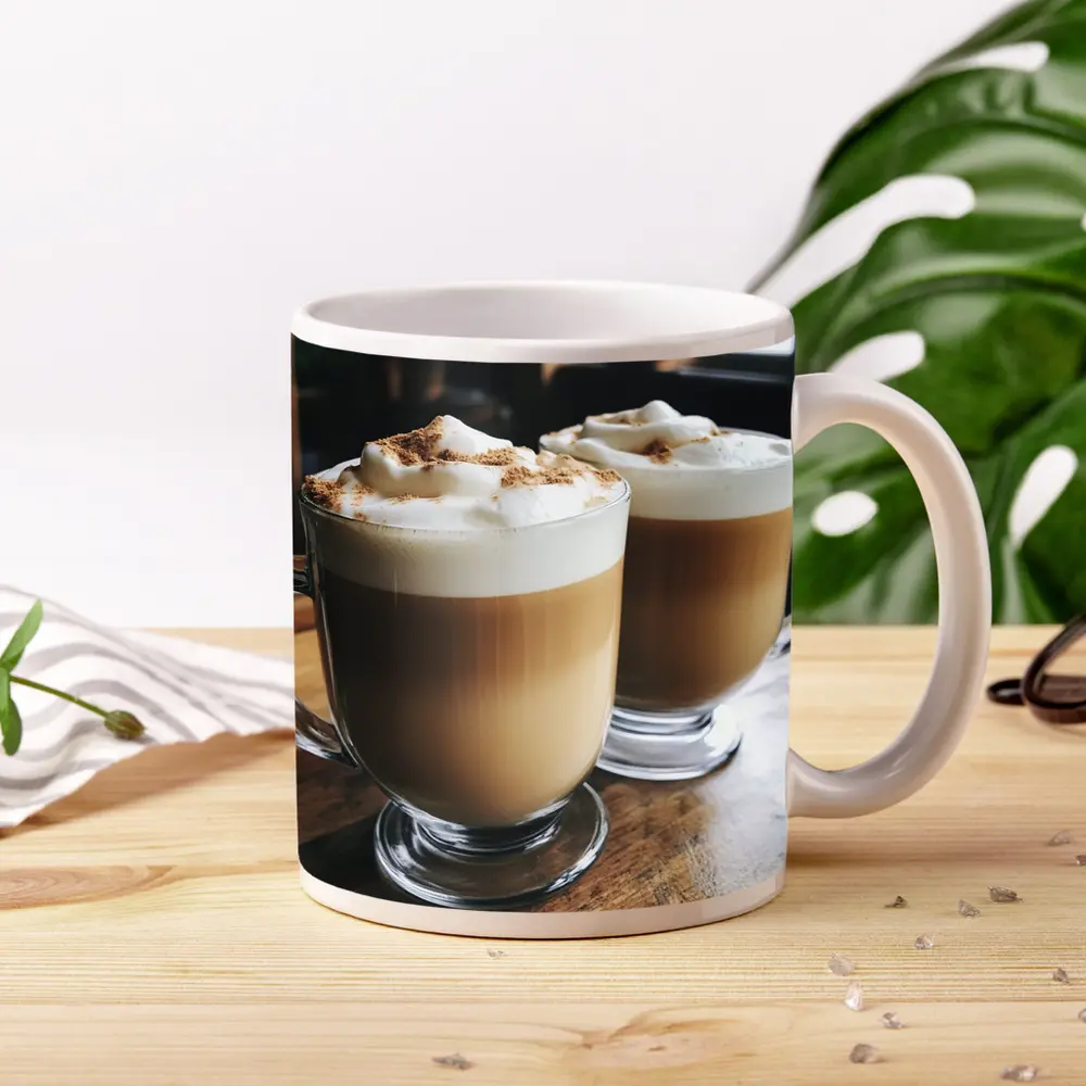 Latte Coffee Mugs on Wooden Table – Mugs