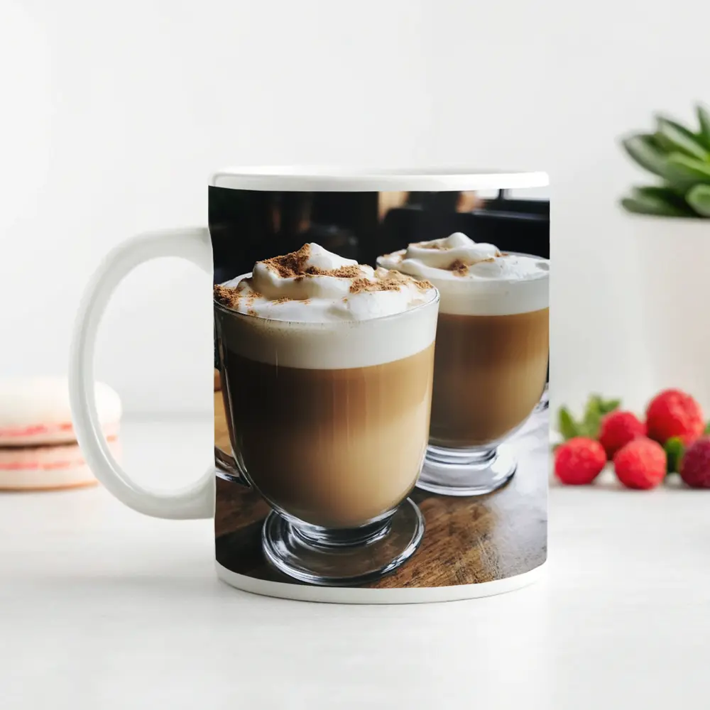 Latte Coffee Mugs on Wooden Table – Mugs