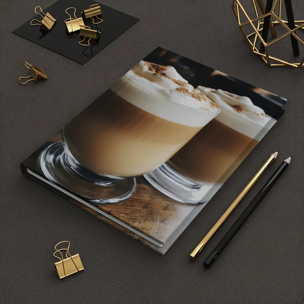 Latte Coffee Mugs on Wooden Table – Notebooks