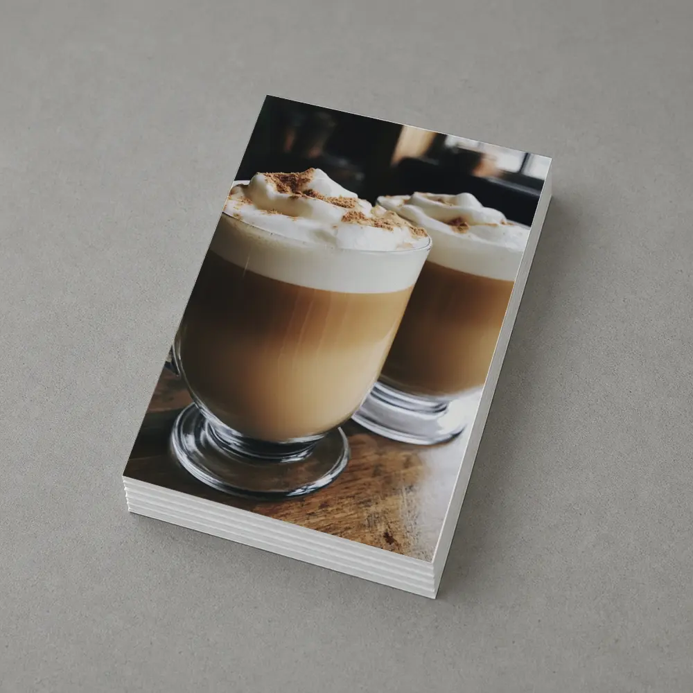 Latte Coffee Mugs on Wooden Table – Postcards