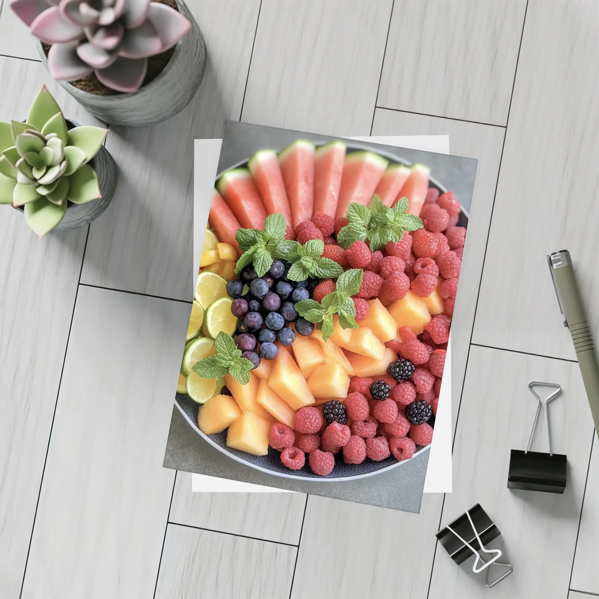 Fresh Fruit Platter With Mint Garnish – Postcards