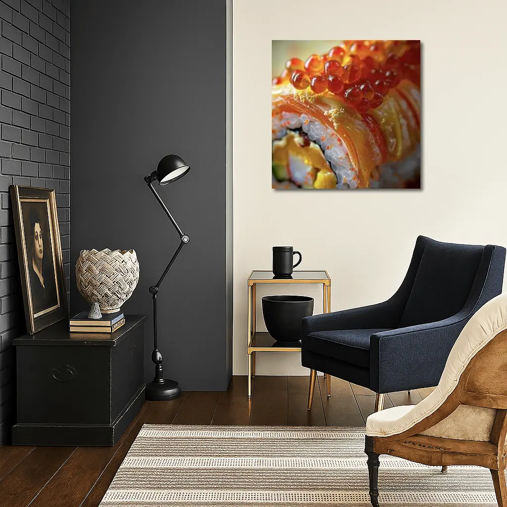 Salmon Sushi Roll With Ikura Roe Closeup – Wall Art