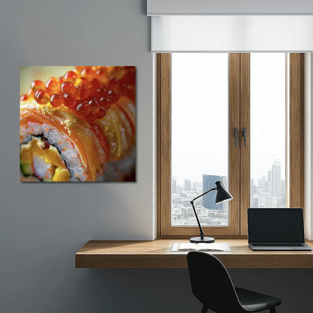 Salmon Sushi Roll With Ikura Roe Closeup – Wall Art