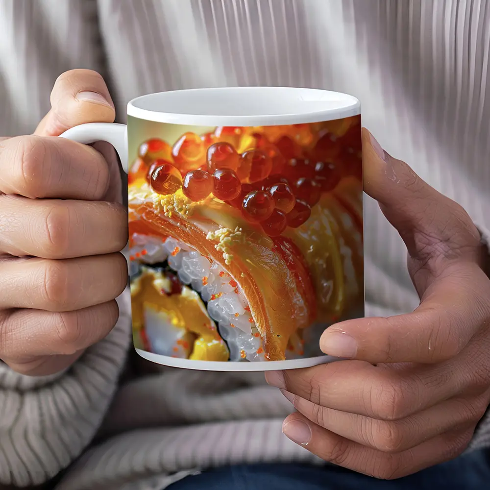 Salmon Sushi Roll With Ikura Roe Closeup – Mugs