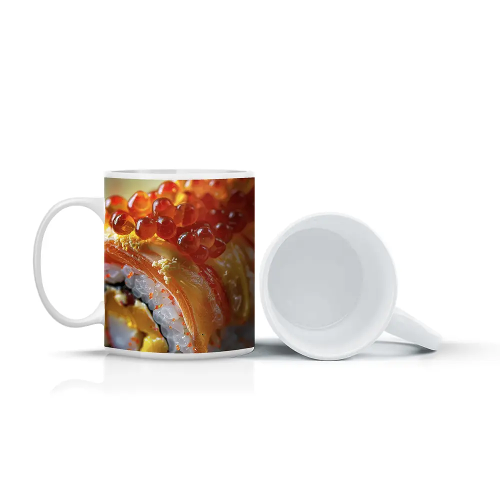 Salmon Sushi Roll With Ikura Roe Closeup – Mugs