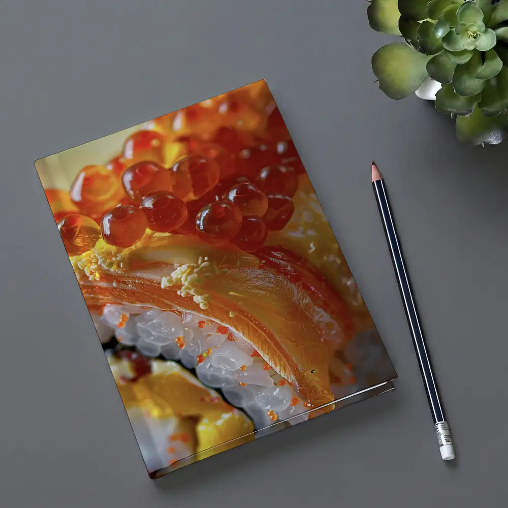 Salmon Sushi Roll With Ikura Roe Closeup – Notebooks