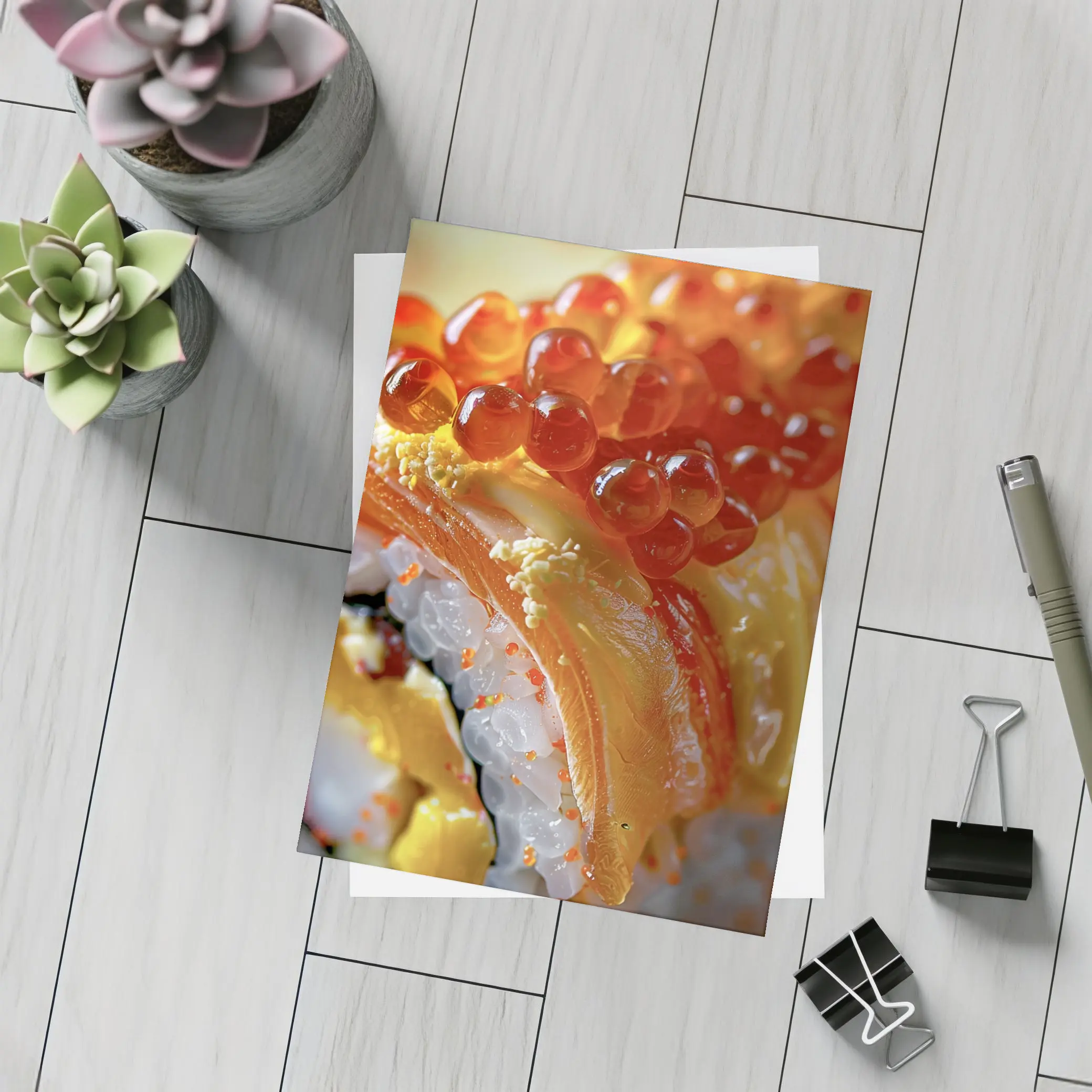 Salmon Sushi Roll With Ikura Roe Closeup – Postcards