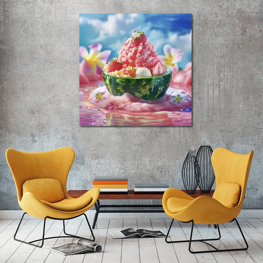 Strawberry Shaved Ice Watermelon Bowl Summer – Wall Art