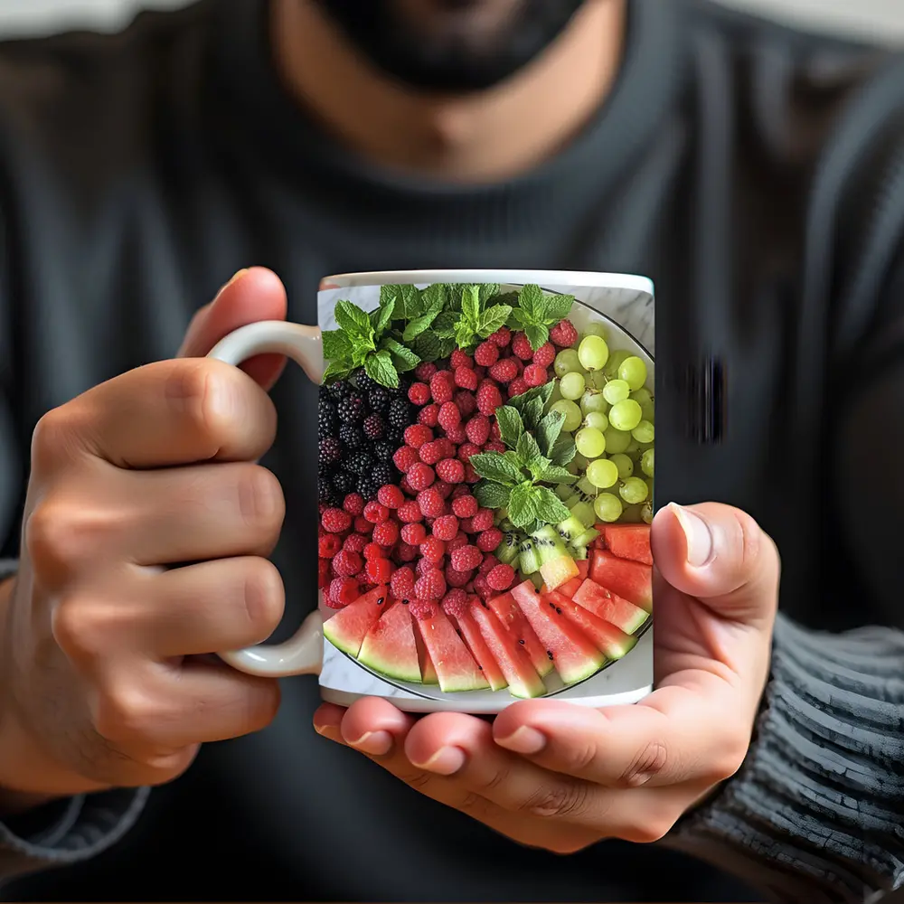 Fresh Fruit Platter on Marble Surface – Mugs
