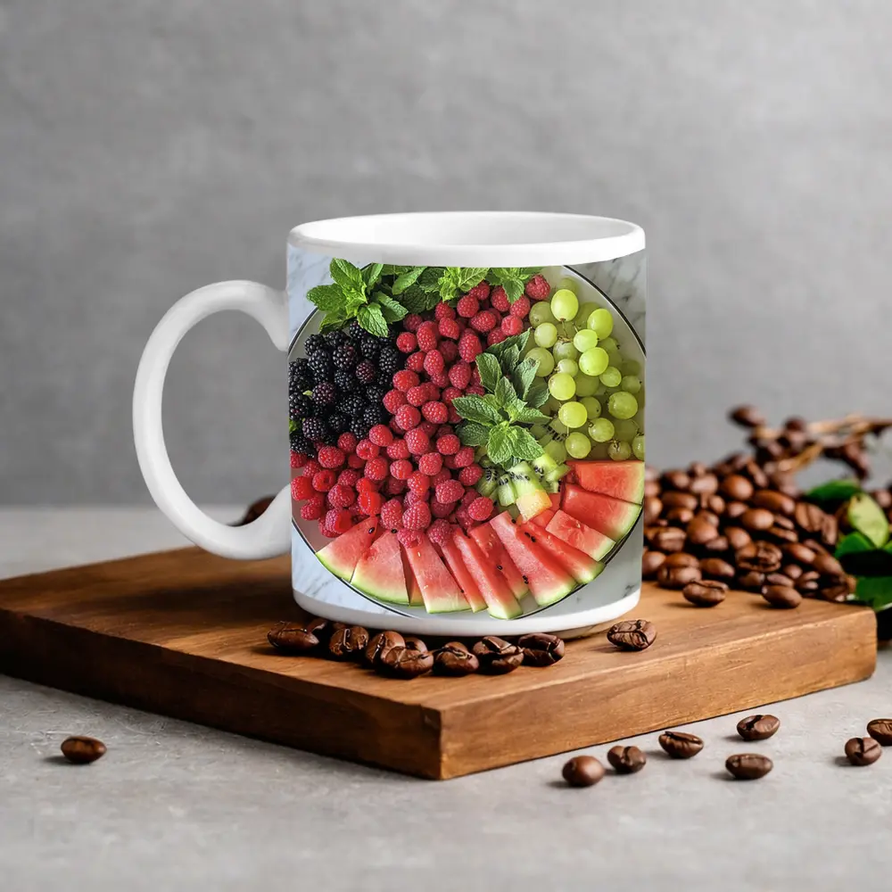 Fresh Fruit Platter on Marble Surface – Mugs