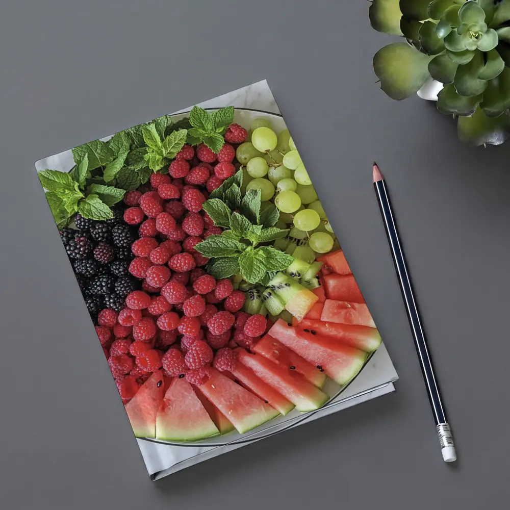 Fresh Fruit Platter on Marble Surface – Notebooks