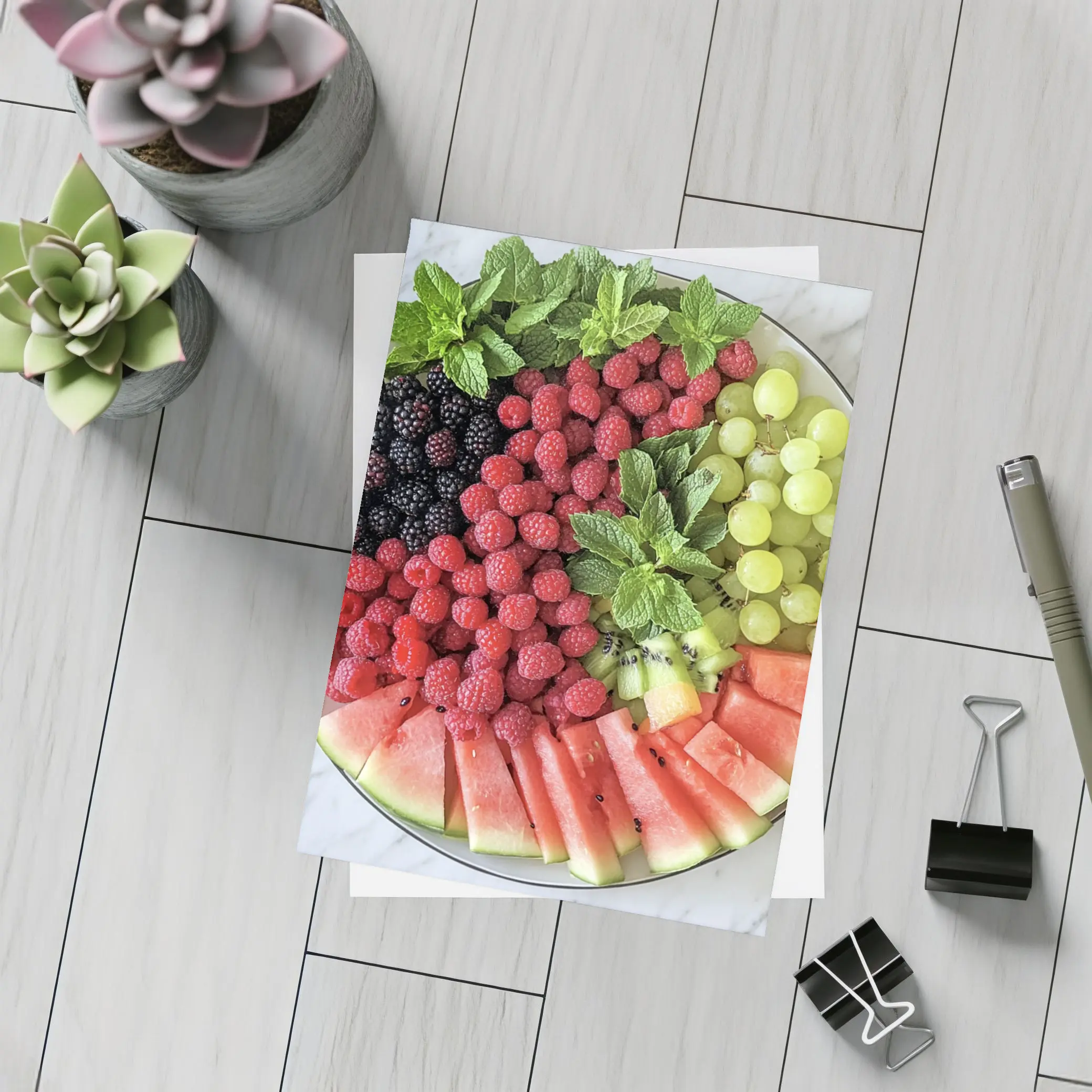 Fresh Fruit Platter on Marble Surface – Postcards