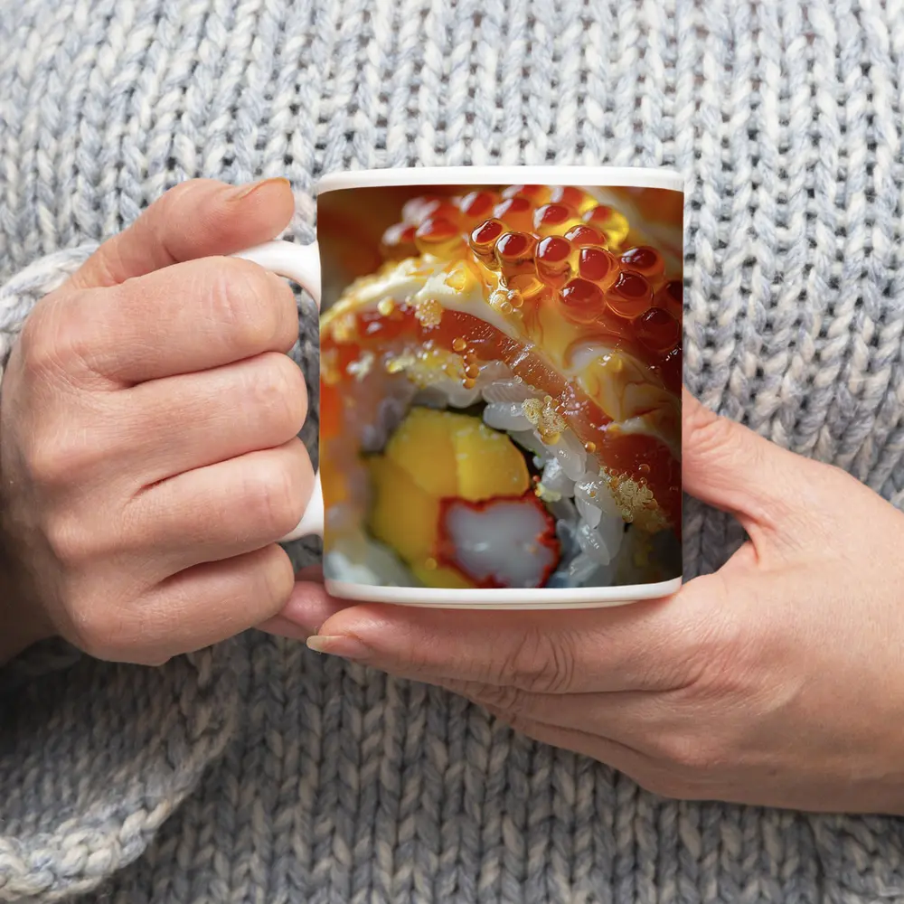Close Up Sushi Roll With Salmon Roe – Mugs