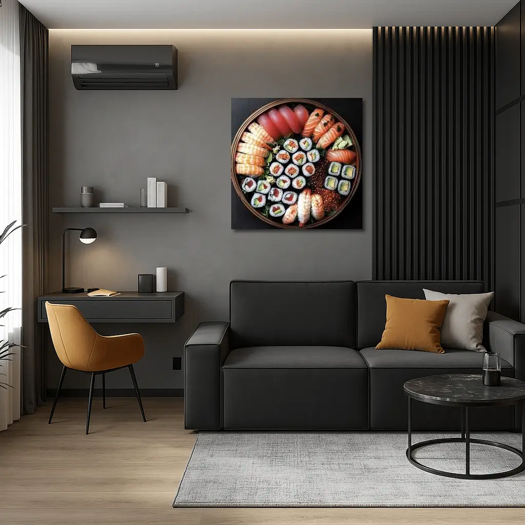Sushi Platter Assortment on Dark Table – Wall Art