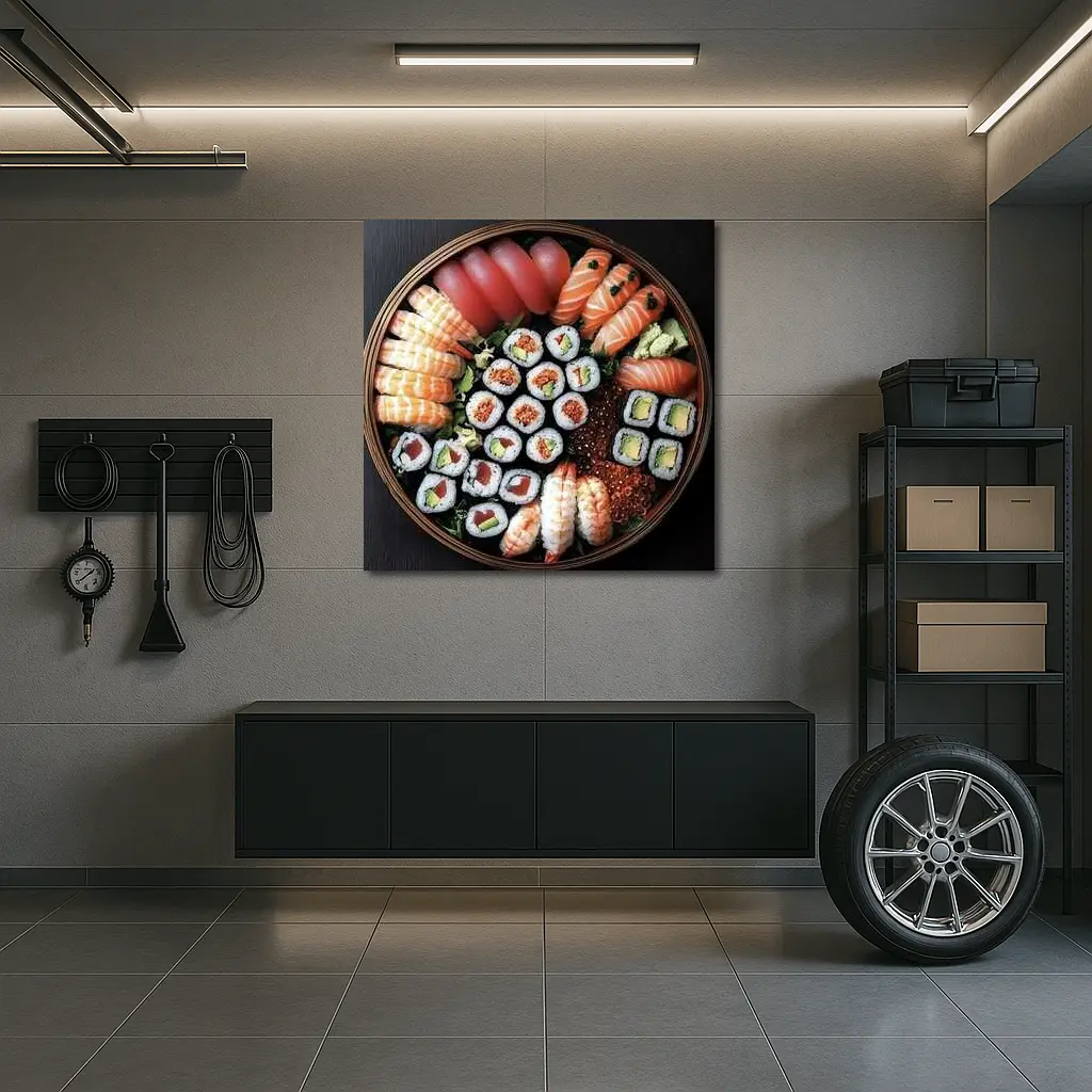 Sushi Platter Assortment on Dark Table – Wall Art