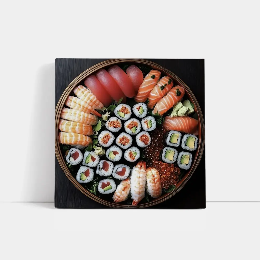 Sushi Platter Assortment on Dark Table – Wall Art