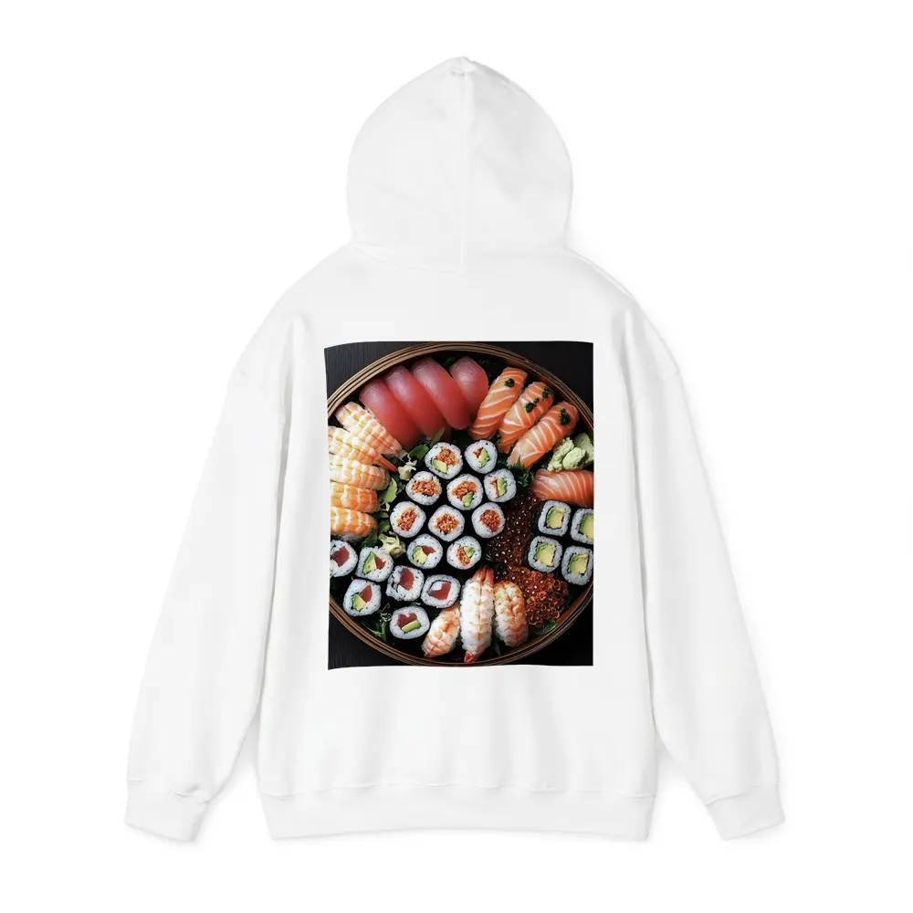 Sushi Platter Assortment on Dark Table – Hoodies