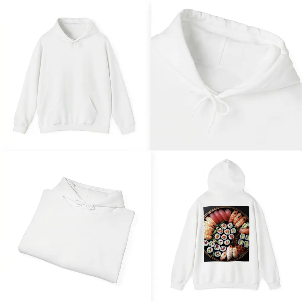 Sushi Platter Assortment on Dark Table – Hoodies