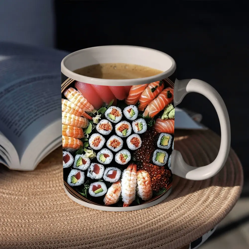 Sushi Platter Assortment on Dark Table – Mugs