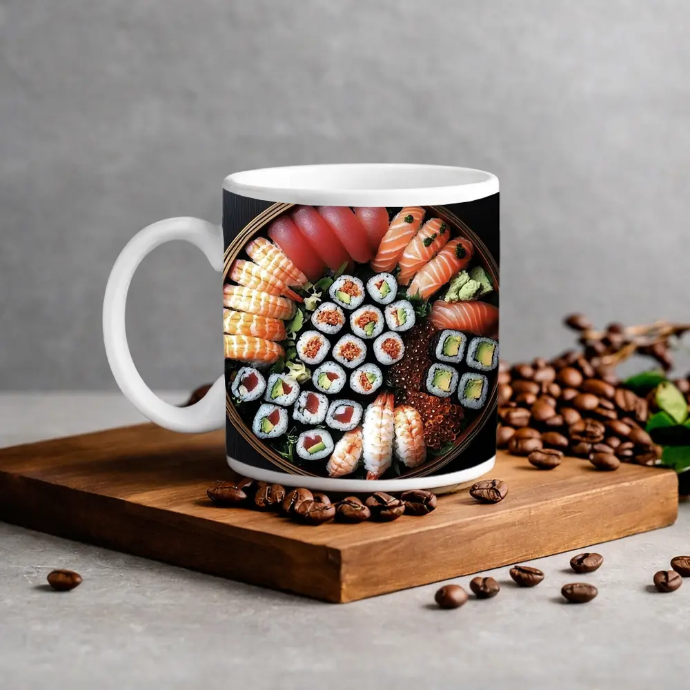Sushi Platter Assortment on Dark Table – Mugs