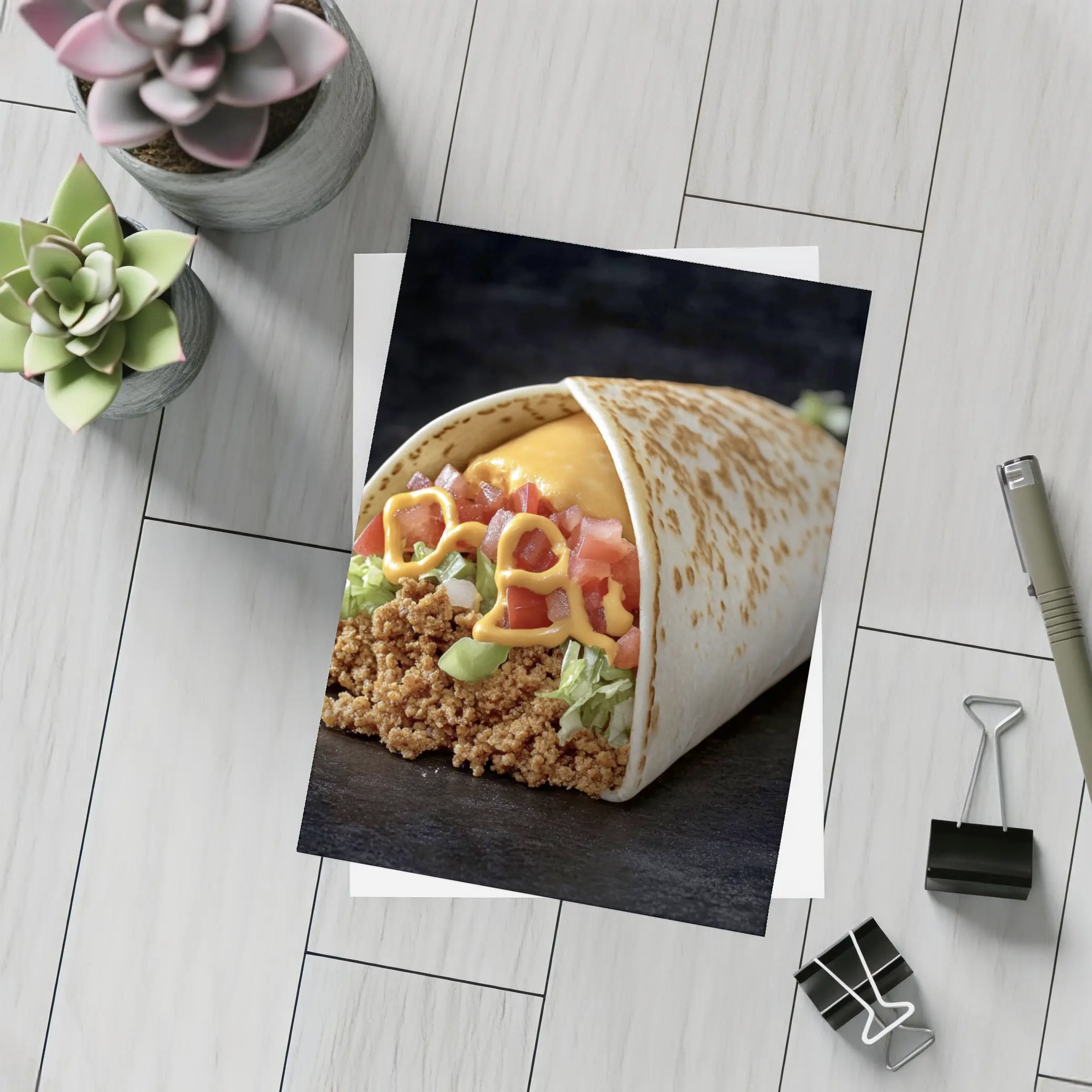 Beef Burrito With Cheese Tomato Dark Background – Postcards
