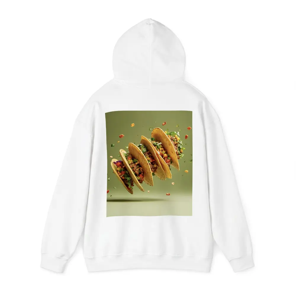 Flying Tacos With Colorful Toppings Green Background – Hoodies