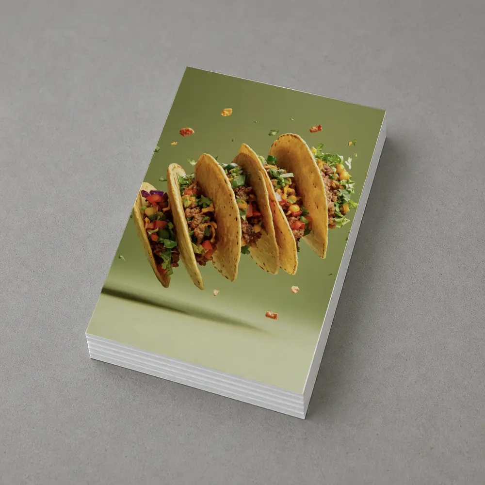 Flying Tacos With Colorful Toppings Green Background – Postcards