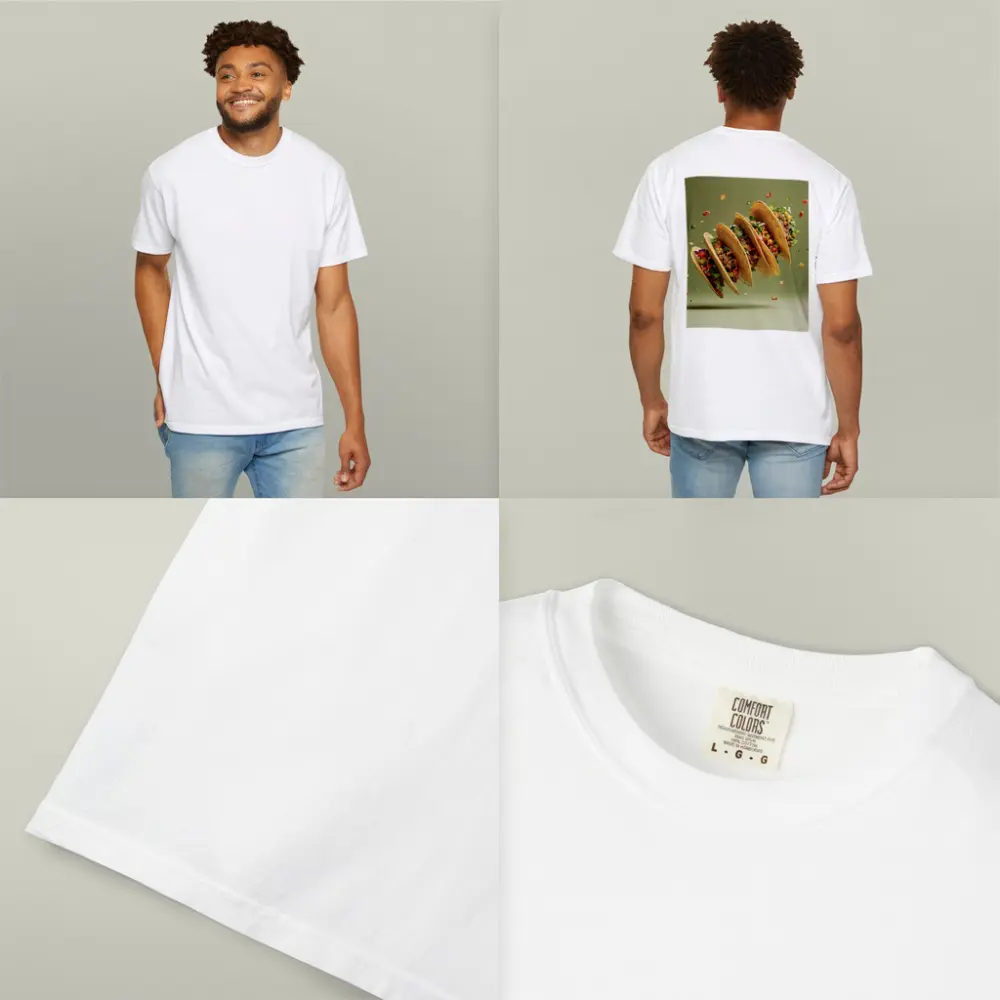 Flying Tacos With Colorful Toppings Green Background – T-Shirts