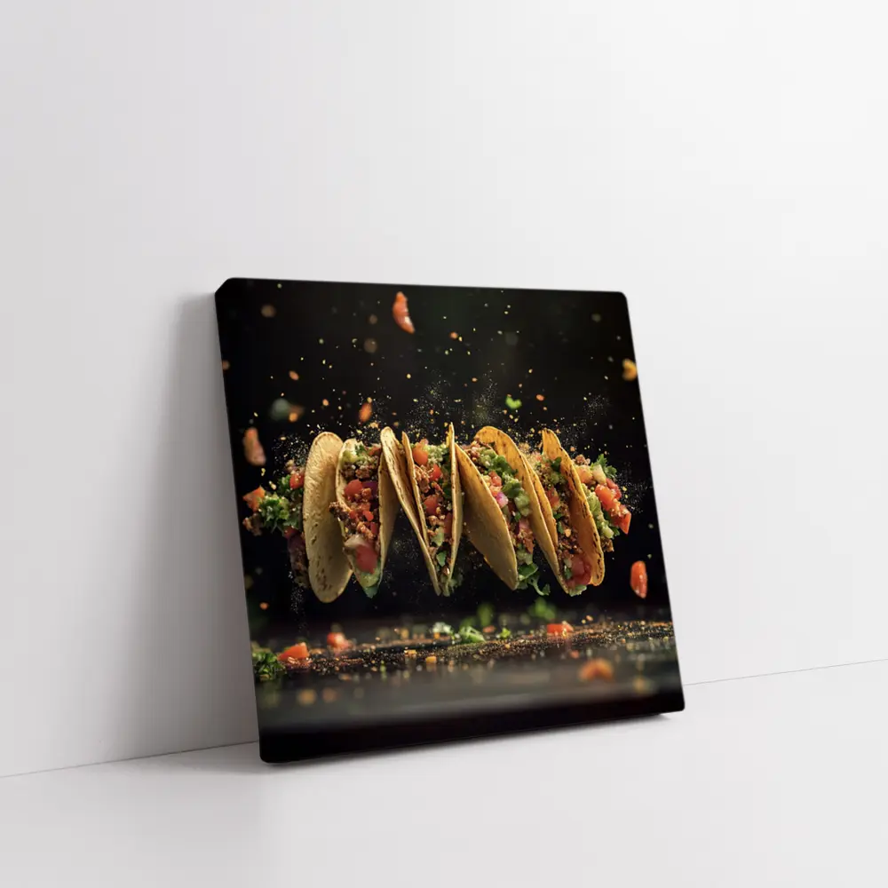 Flying Tacos Dark Background Food Art – Wall Art
