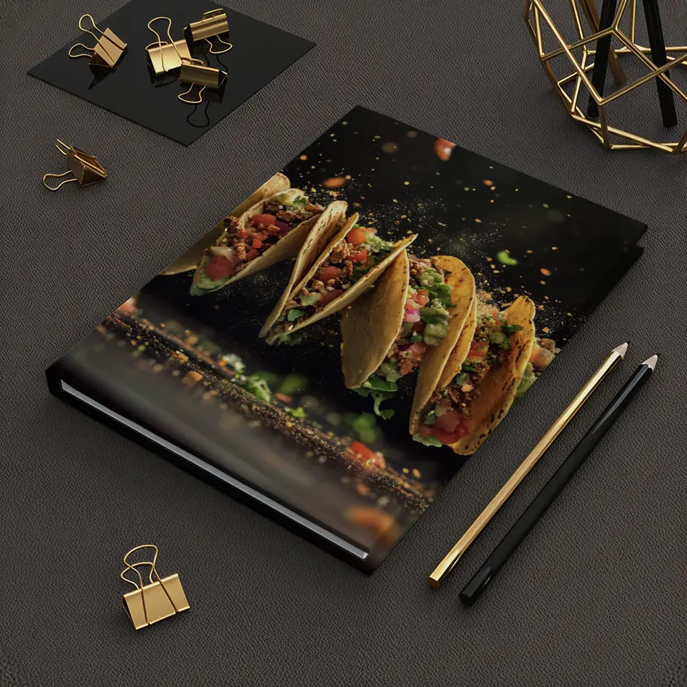 Flying Tacos Dark Background Food Art – Notebooks
